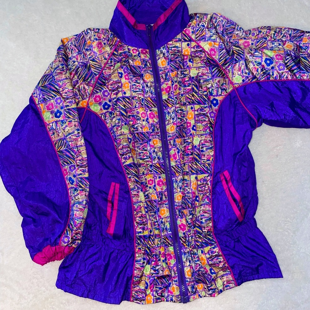 Vintage 80’s Windbreaker Jacket with Colourful Purple Print